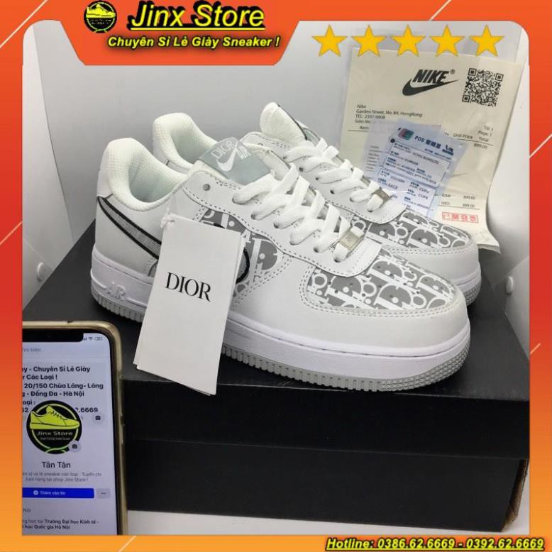 Giày thể thao sneaker AF1 trắng kết hop dior đế xám hàng 1:1 full size da bò đôt không cháy