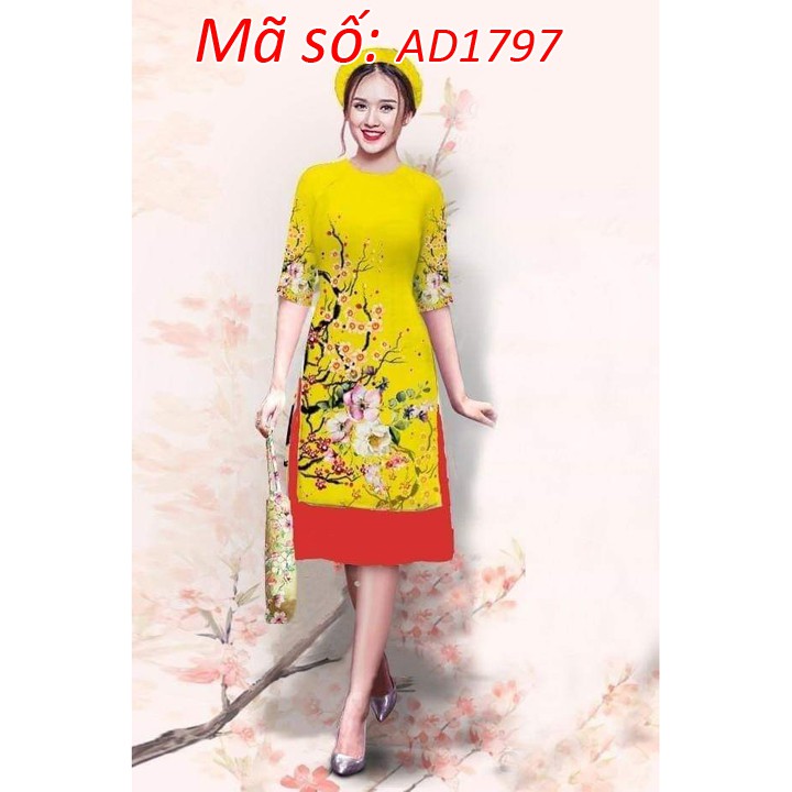 ⚡️ có big size 5XL ⚡️ AD1797 Set áo dài cách tân họa tiết hoa đào tay lỡ kèm váy