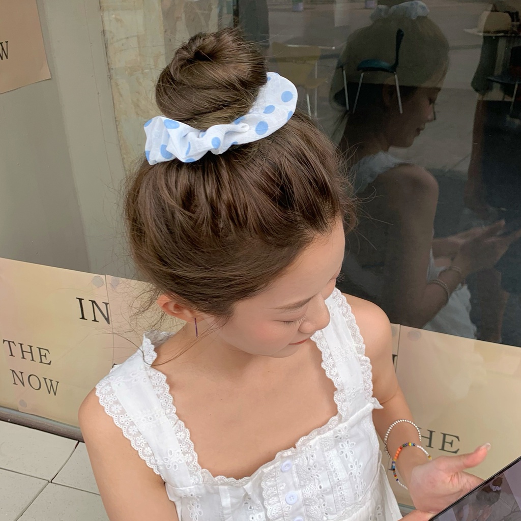 Cột Tóc Scrunchies LIN Họa Tiết Màu Xanh