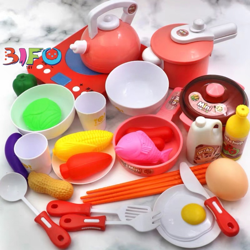 Đồ chơi nấu ăn 36 món có bếp dùng pin có nhạc đèn, đồ chơi nấu ăn cho bé, đồ chơi bé gái yêu thích