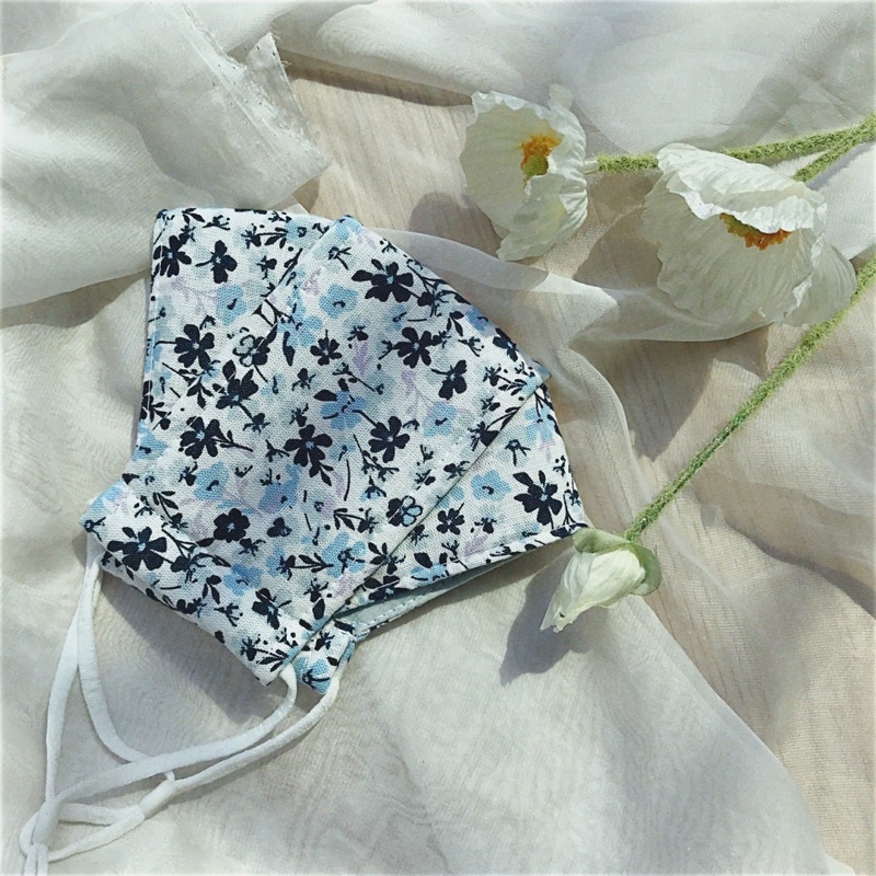 Khẩu trang nữ 3D thô cotton hoa nhí vintage dây điều chỉnh