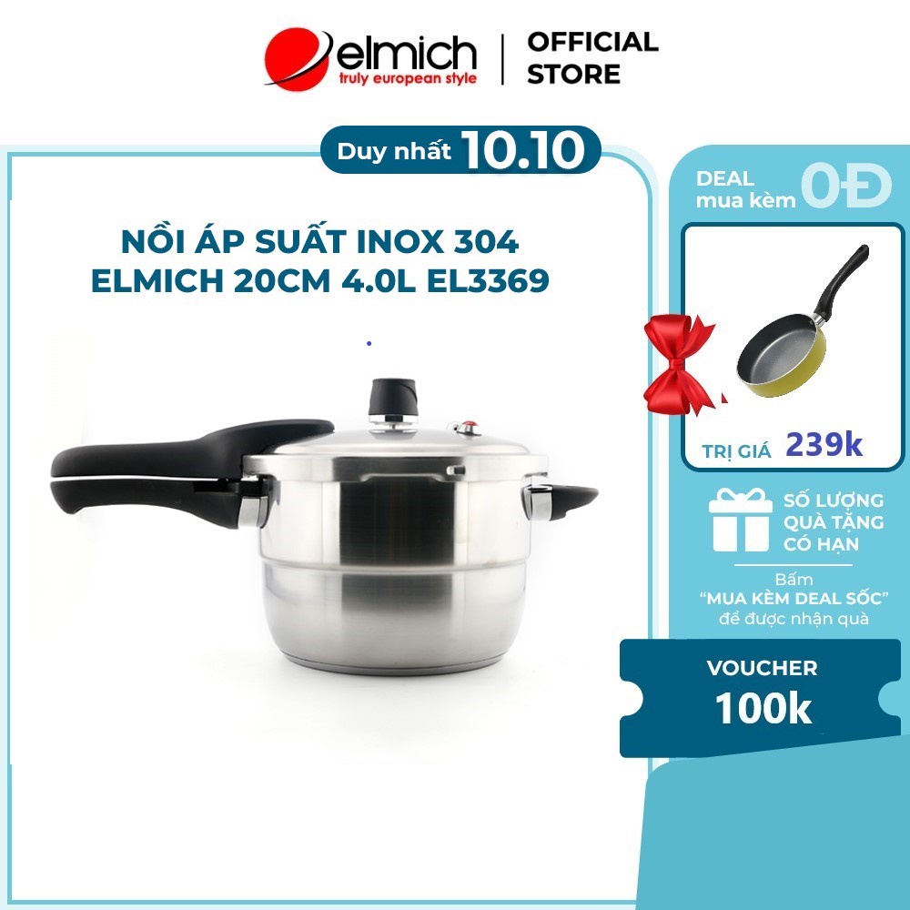 [Mã ELHA22 giảm 6% đơn 300K] Nồi áp suất inox 304 Elmich 20cm 4.0L EL3369