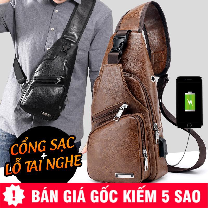 Túi Nam Da PU MJL Có Cổng Sạc Lỗ Tai Nghe TDT