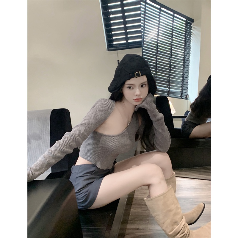 Cocory vn Bộ Áo Dệt Kim Dài Tay + Áo Khoác Cardigan + Chân Váy Chữ A Lưng Cao Ôm Dáng Gợi Cảm Thời Trang Mùa Thu Cho Nữ