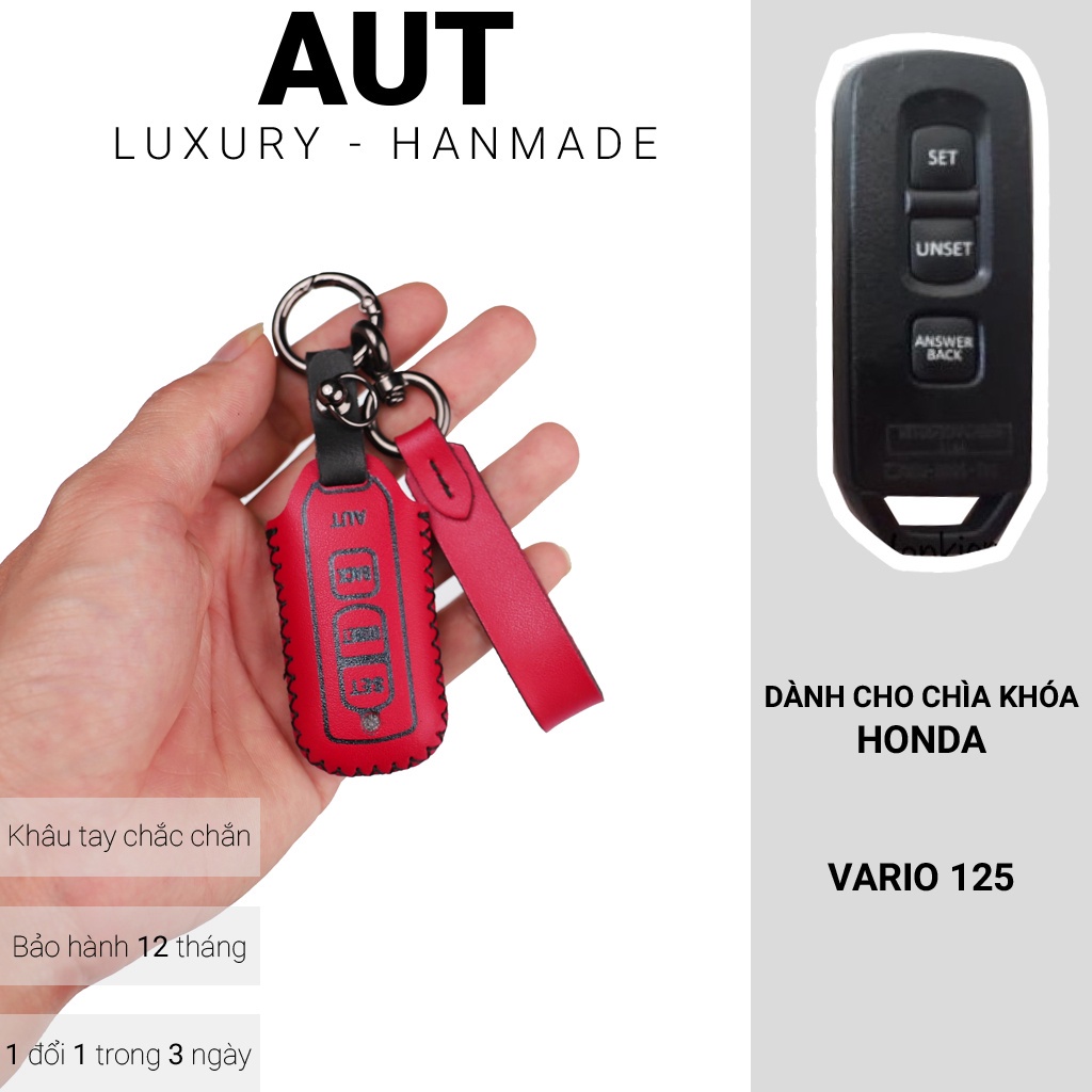 Bao da chìa khóa smartkey Honda Vario 125 - 3 nút bấm, khâu tay, móc tròn, nhiều mẫu.