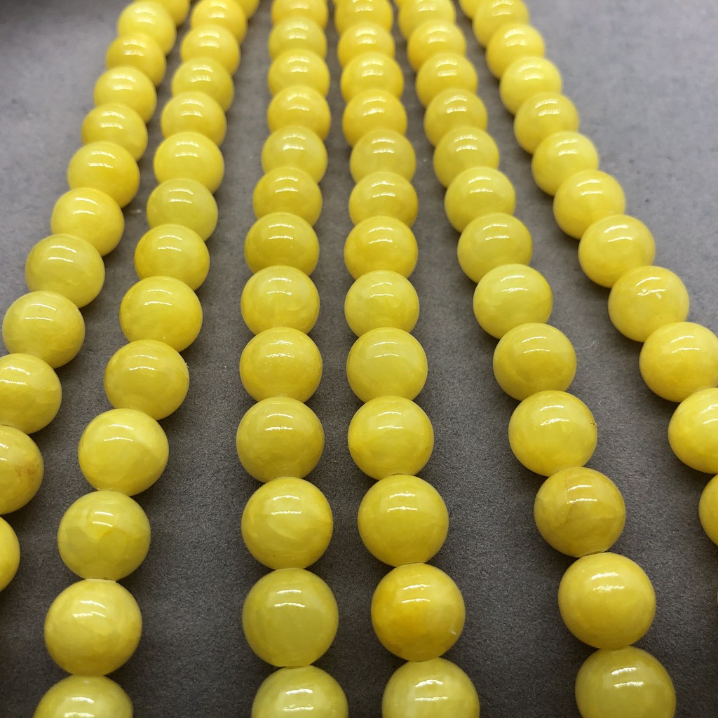 Hạt đá ngọc bích màu vàng Chalcedony tự nhiên dạng tròn 4-12mm DIY