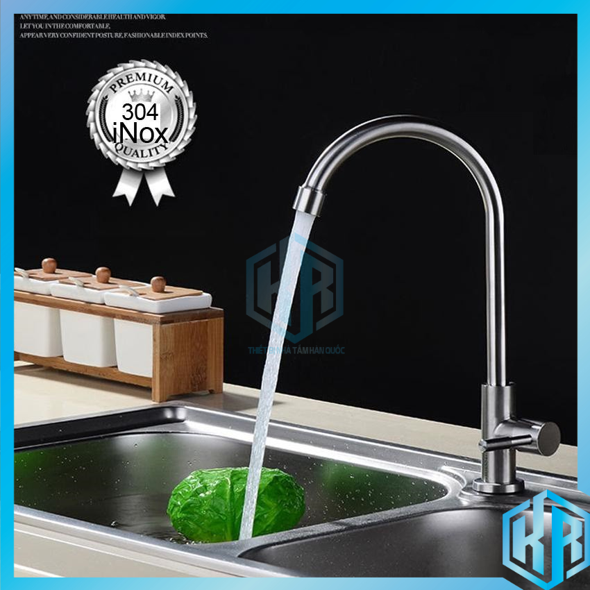 Bộ vòi rửa chén bát inox 304 trắng mờ 1 đường nước lạnh loại cần cứng xoay 360 cao cấp, tiện dụng [TRẮNG MỜ]