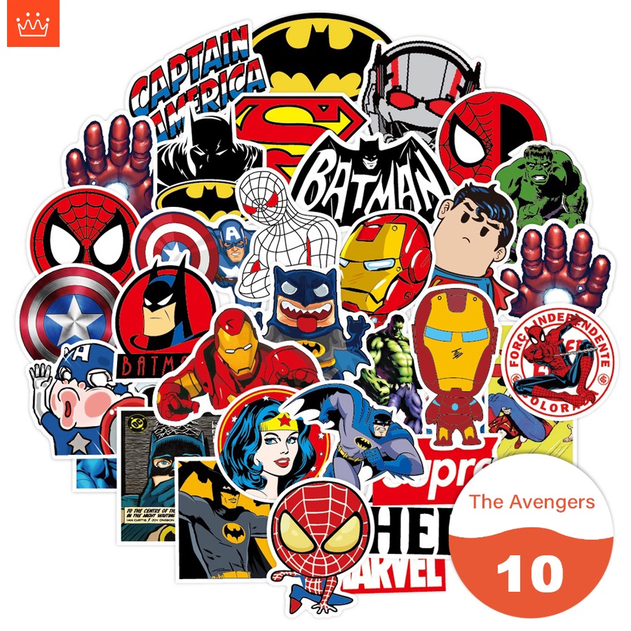 J· Hình Dán Chống Nước Marvel's The Avengers Phim Hoạt Hình Mũ Bảo Hiểm Máy Tính Xách Tay Hành Lý Dán Thiết Lập, 10 tờ