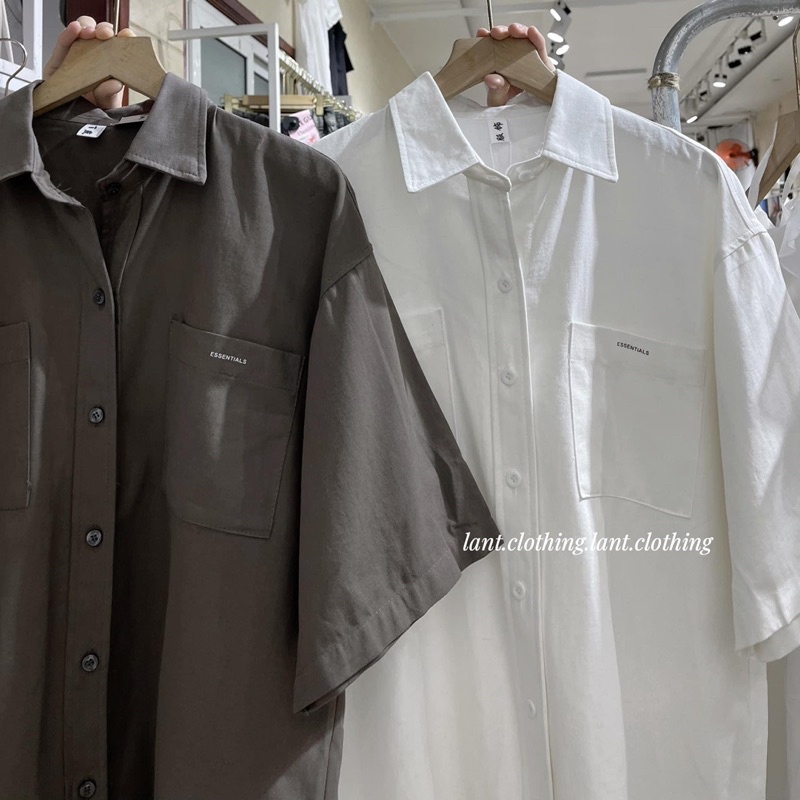 Áo sơ mi cộc tay túi chữ essen