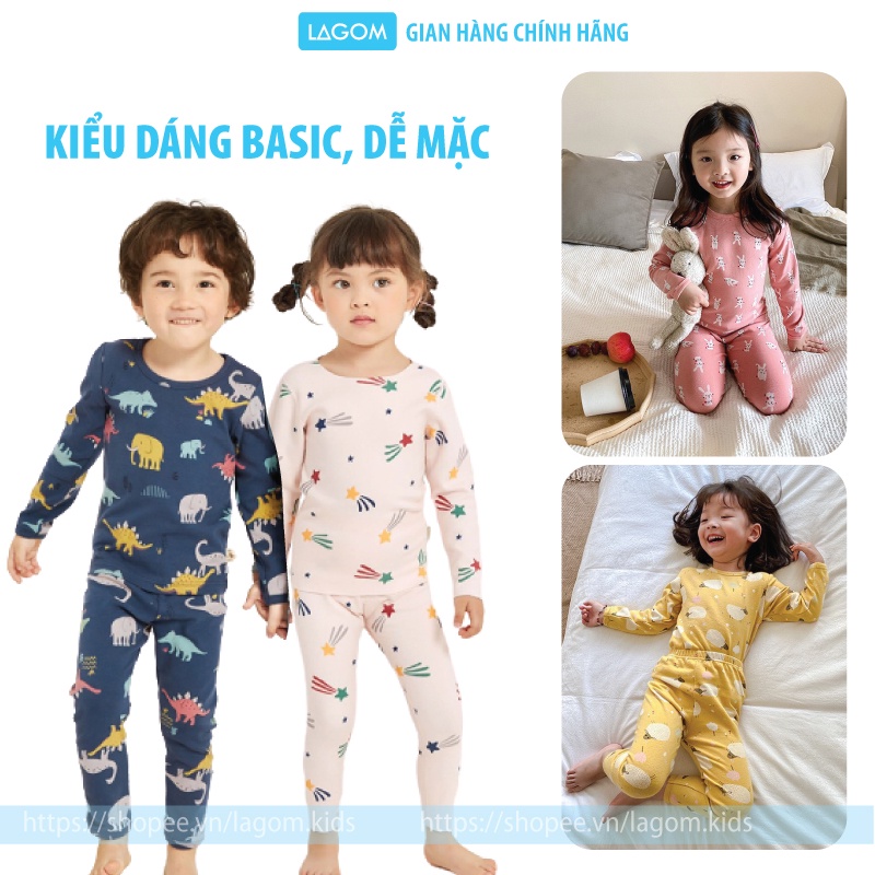 [COTTON ĐANH MỊN] Bộ Dài Tay Bé Trai, Bé Gái Cotton | Bộ Thu Đông Cho Bé Cao Cấp Lagom