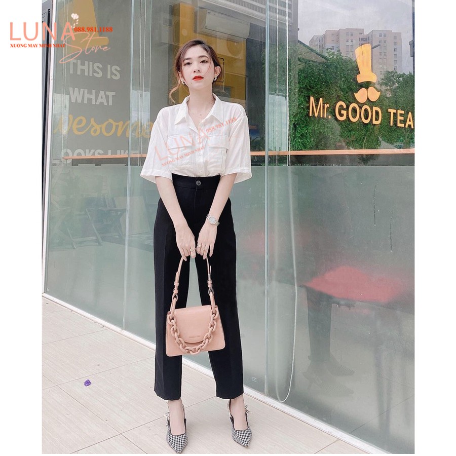 Quần tây baggy nữ công sở đi học làm màu đen basic cạp lưng cao có đai dáng dài rộng - Vải dày vitex phối áo sơ mi đẹp | BigBuy360 - bigbuy360.vn