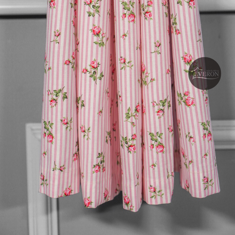 Rèm may sẵn Everon màu hồng họa tiết hoa nhí xinh xắn - 0051