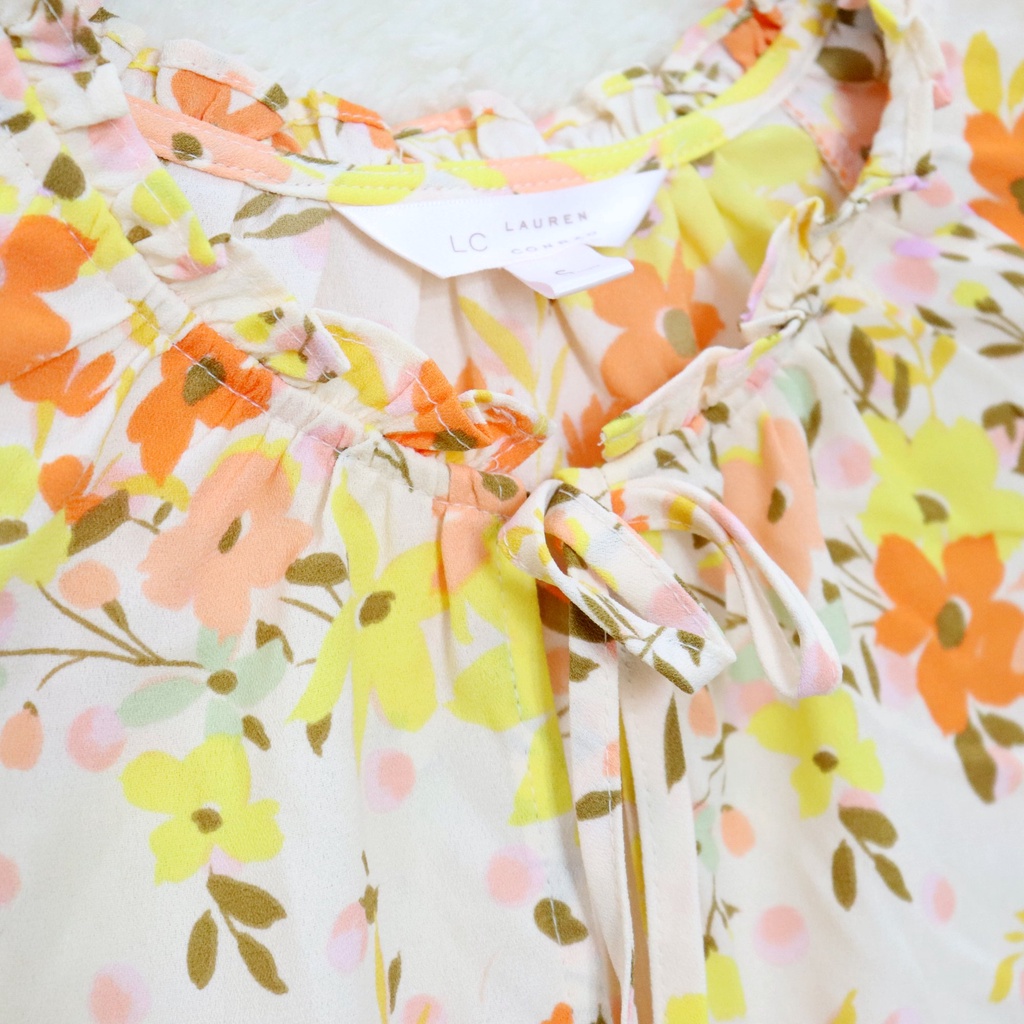 Đầm voan xoè tay bèo cổ v in hoa vàng Women's Ruffle Sleeve Fit & Flare Dress - MS415 | BigBuy360 - bigbuy360.vn