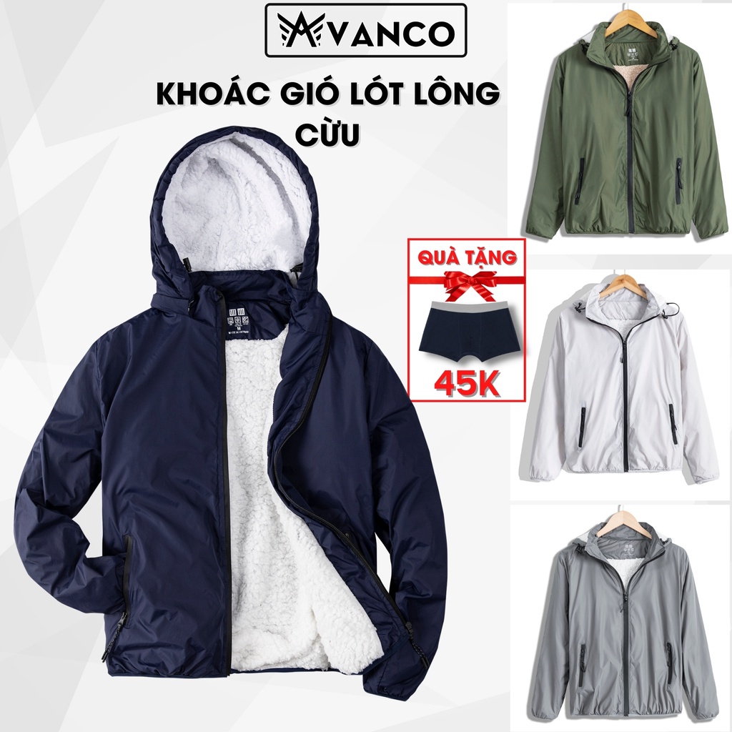 ▤☞✔Áo gió nam lót lông cừu 2 lớp mũ rời hàng xuất dư 2022 giá rẻ chống nước mặc siêu ấm full size AVANCO