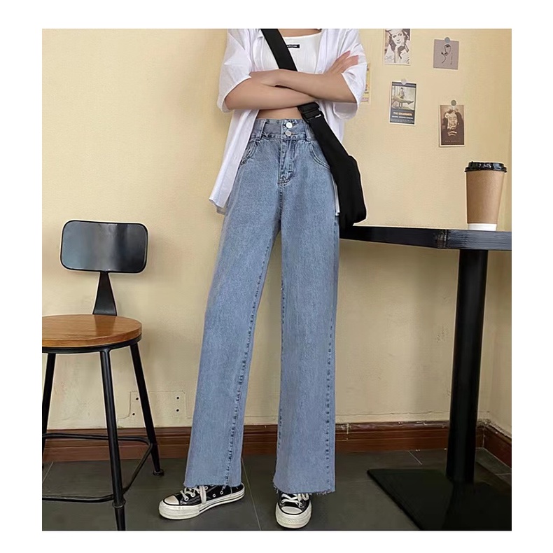 NRVP Quần Jean Dài Ống Rộng Thời Trang Hàn Quốc Cá Tính Cho Nữ