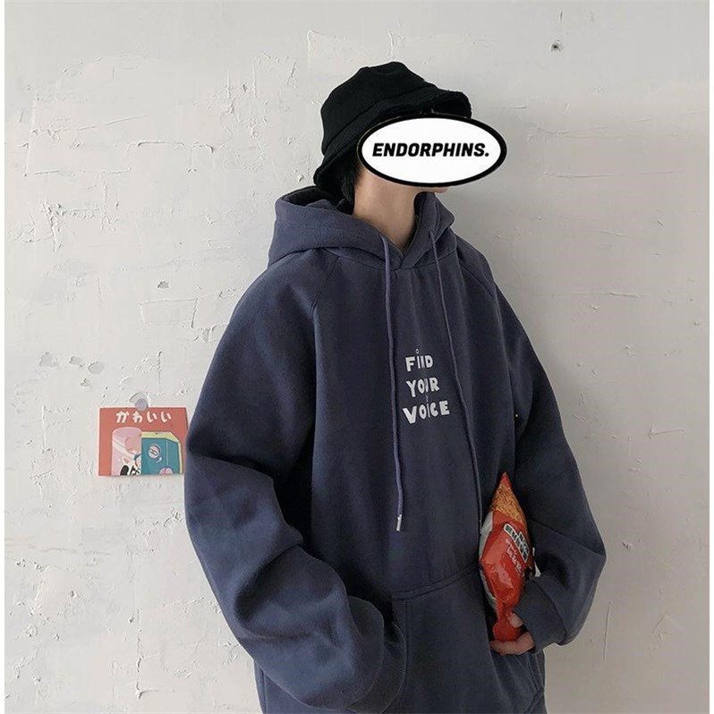 Áo hoodie nhung dày dáng rộng in chữ thời trang mùa thu cho nam S-3XL