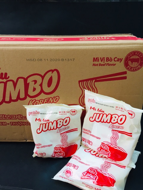 Mì lẩu jumbo vị bò cay , vị kim chi - 80 Gói/thùng