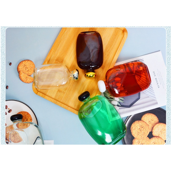 Chai Thuỷ Tinh Dẹp Bầu Nắp Nhựa Đen 250ml 350ml 500ml