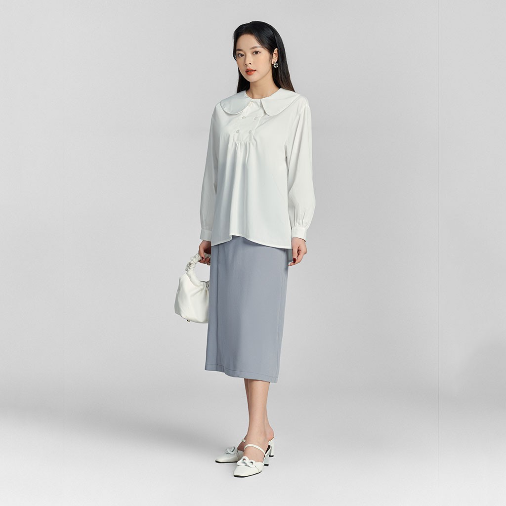 Áo sơ mi trắng cổ sen nữ, 2 hàng khuy trước, dài tay, SMKA271 hàng thiết kế cao cấp TK Fashion mặc công sở, đi làm