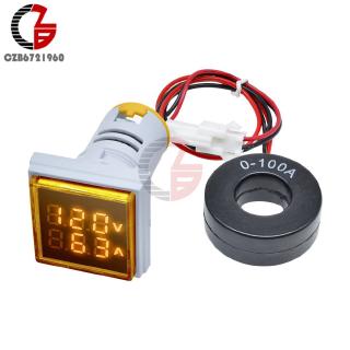 22mm AC 50-500V 0-100A LED Digital Voltmeter Ammeter Square Voltage Current Meter Volt Detector Tester Monitor 220V 110V