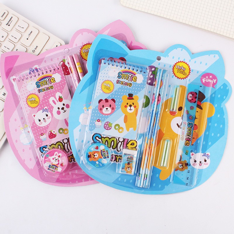Bộ combo học tập xinh xắn (2 Bút chì, 1 gôm, 1 thuớc, 1 đồ chuốt)