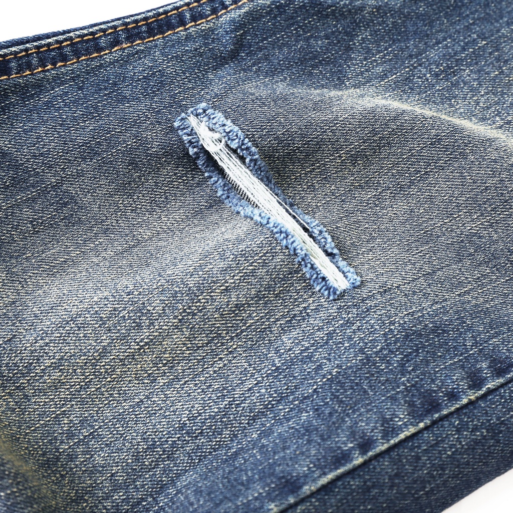 Quần Jeans rách gối Xanh Đậm nam form slimfit CEFFYLO , chất Jean thun co giãn nhẹ