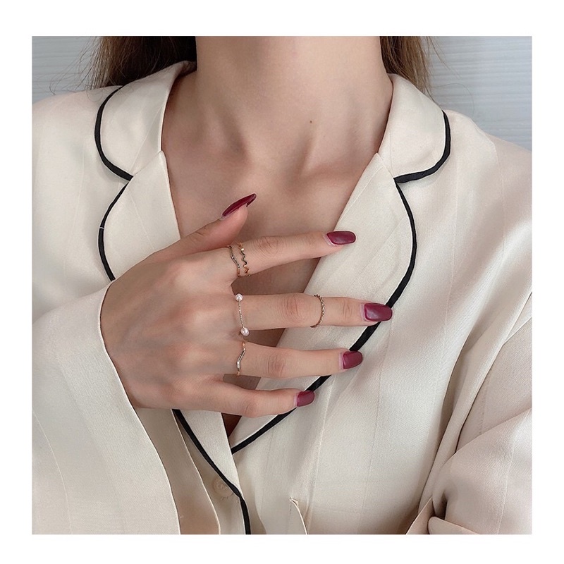 Nhẫn Nữ Set 5 Vàng Gold Thiết Kế Thời Trang Cá Tính