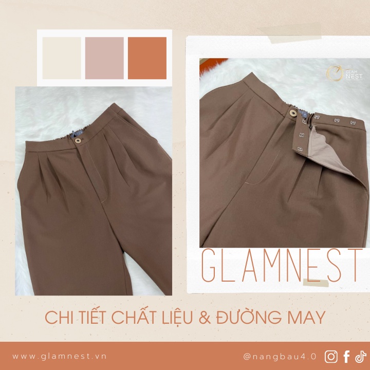 Quần Baggy Bầu Công Sở Vải Co Giãn Cạp Điều Chỉnh Thông Minh Glam Nest QD002