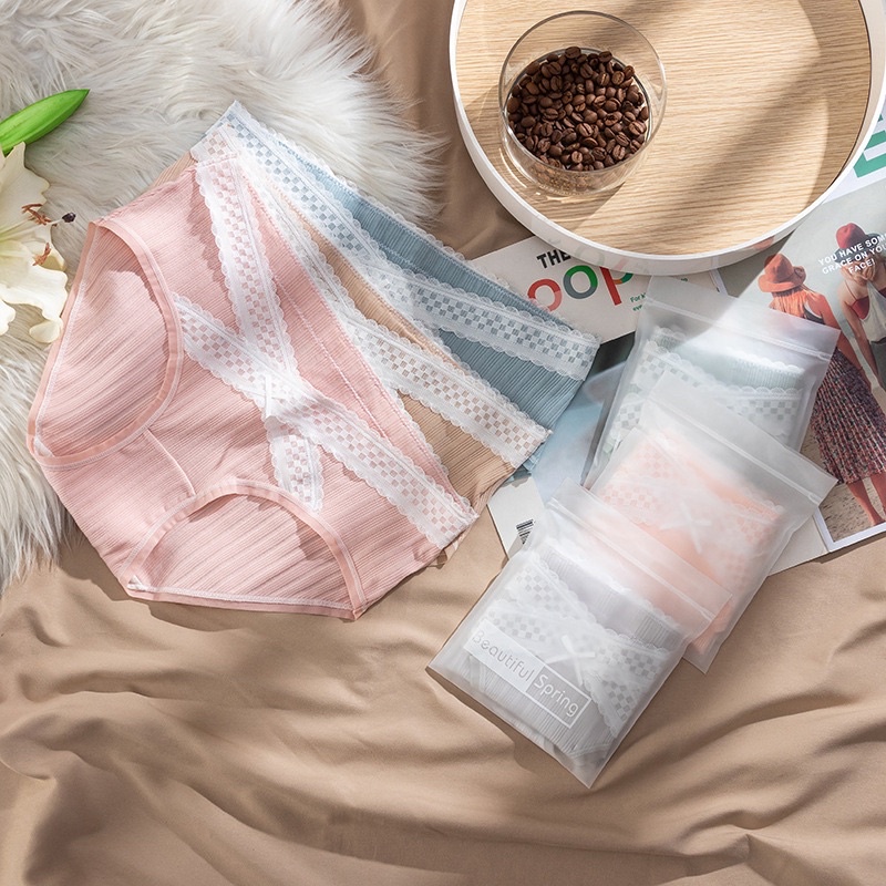 Quần lót bầu cotton cao cấp Cham chống viêm, kháng khuẩn quần sịp dành cho mẹ bầu và sau sinh viền ren trắng QB1