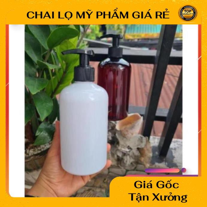 Chai Chiết Mĩ Phẩm ❤ RẺ VÔ ĐỊCH ❤ Chai nhựa pet vòi nhấn sữa tắm Nâu,Trắng Lùn 500ml , phụ kiện du lịch