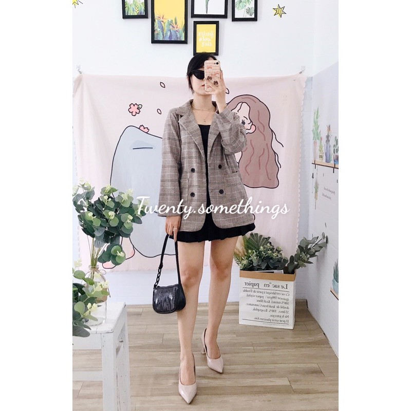 ÁO BLAZER KẺ NÂU SỮA 1 LỚP (ảnh thật/sẵn/video) | BigBuy360 - bigbuy360.vn