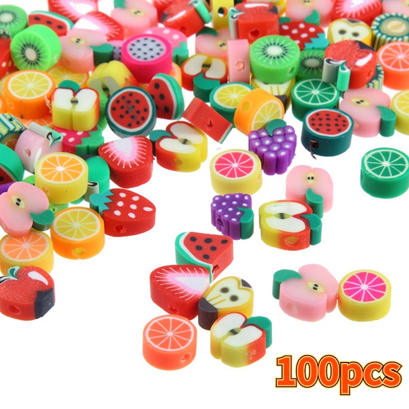 100 Hạt Đất Sét Polyme Hình Trái Cây Tự Làm Trang Sức