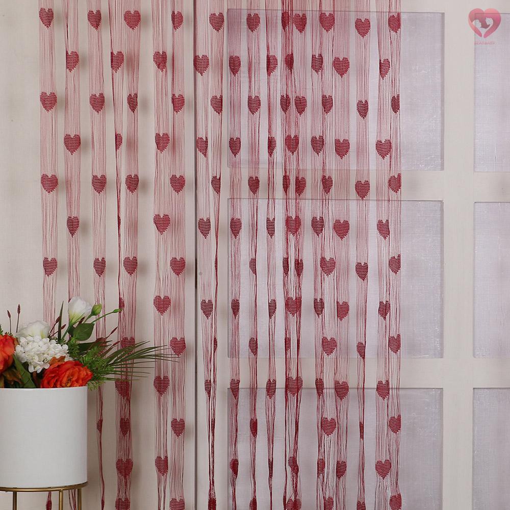 2 rèm cửa sổ Dạng Dây Tua Rua Họa Tiết Trái Tim 100x200cm