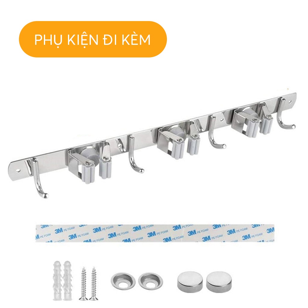 Kẹp Treo Cây, Chổi Lau Nhà - INOX 304 cao cấp - Tặng keo dán và vít - Treo Mọi Thứ
