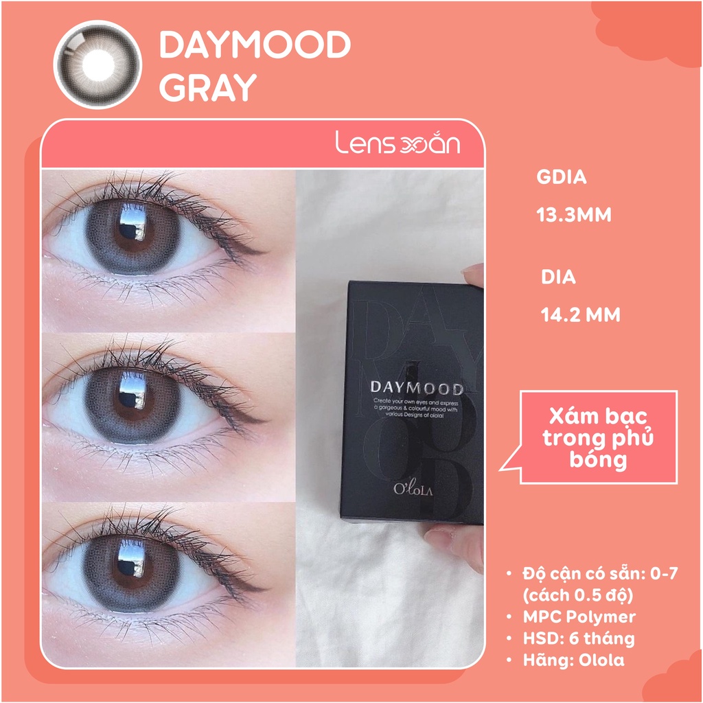 KÍNH ÁP TRÒNG CAO CẤP DAYMOOD GRAY CỦA OLOLA ( MPC LENS): LENS XÁM ĐEN ÁNH BẠC PHỦ BÓNG | LENS XOẮN ( GIÁ 1 CHIẾC)