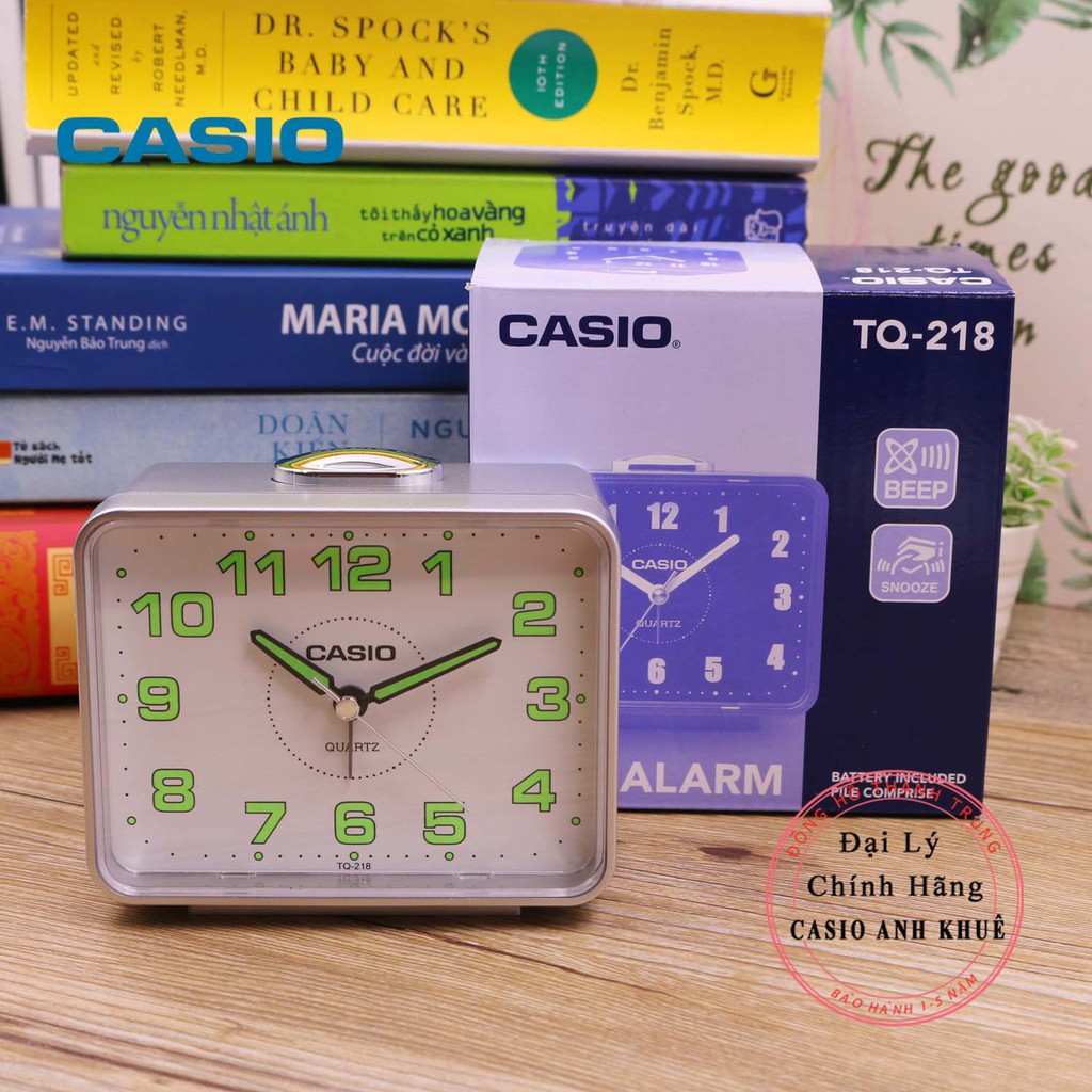 Đồng hồ để bàn Casio TQ-218-8DF báo thức, dạ quang ( 9×10.7×6 cm )