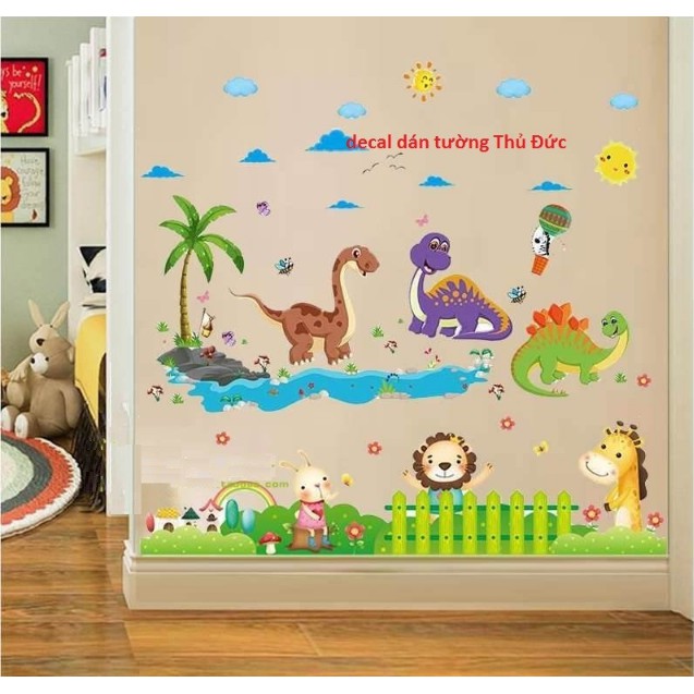 BỘ COMBO DECAL GHÉP ĐÔI TRANG TRÍ - Khủng Long kết hợp Sư Tử ( 2 TẤM )