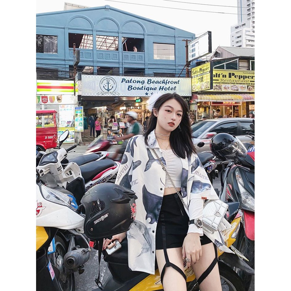 [Mã WASKT410K giảm 10K đơn 50K] [SIÊU NGẦU] Áo sơ mi CÁ MẬP phom to tay lỡ unisex cực ngầu sẵn kho (Sỉ từ 5sp bất kì) | BigBuy360 - bigbuy360.vn