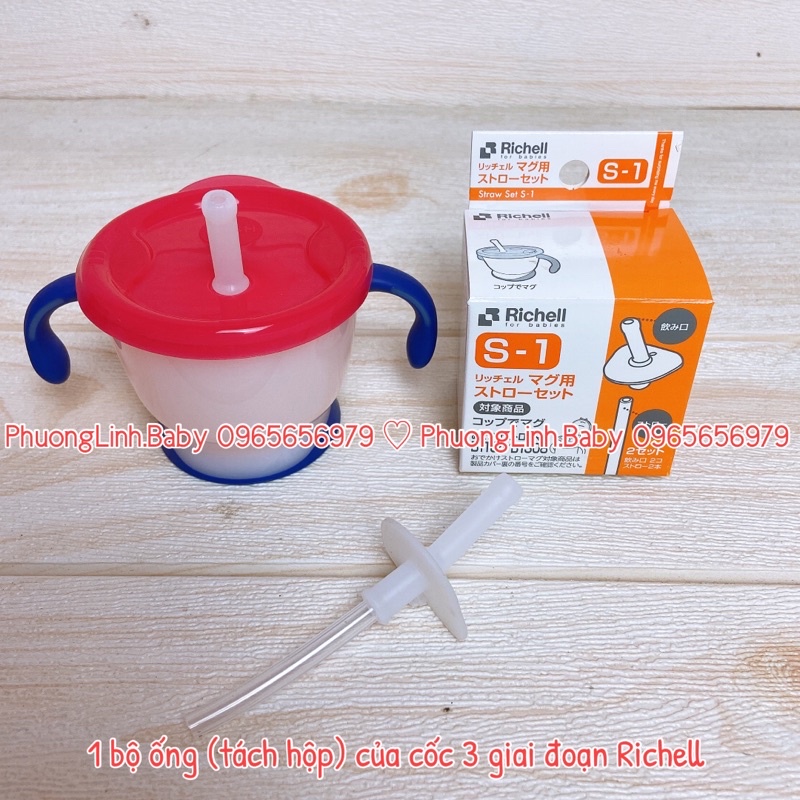 Ảnh Thật - Ống hút thay thế cốc tập uống 3 giai đoạn Richell,cốc ống hút Richell 200ml, 320ml dành cho bé