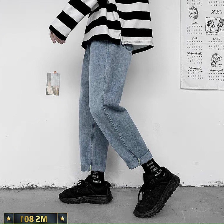 Quần jean nam baggy ống suông rộng - quần bò nam xanh dáng đứng vải jeans cao cấp hottrend 2022 J801