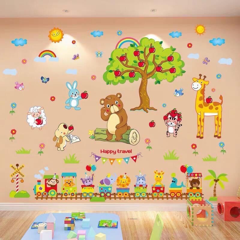 Bộ Combo Decal dán tường - Táo Lớn phối Xe lửa 01 (2 tấm )