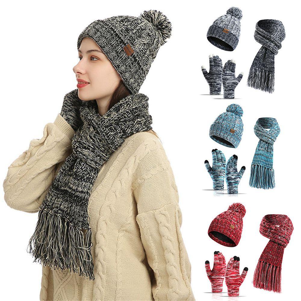 JUNE Set Mũ beanie Kèm Găng Tay Cảm Ứng Thời Trang Mùa Đông Cho Nam