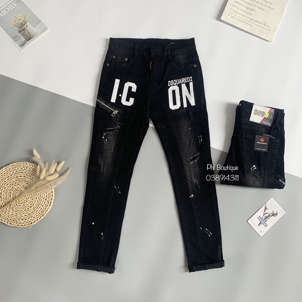 Quần Bò Côn Nam Dập Chữ DSQ ICON Thêu Khoá Chéo QJ57P