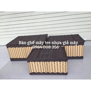 Giỏ đựng đồ nhựa giả mây dáng chữ nhật có nắp