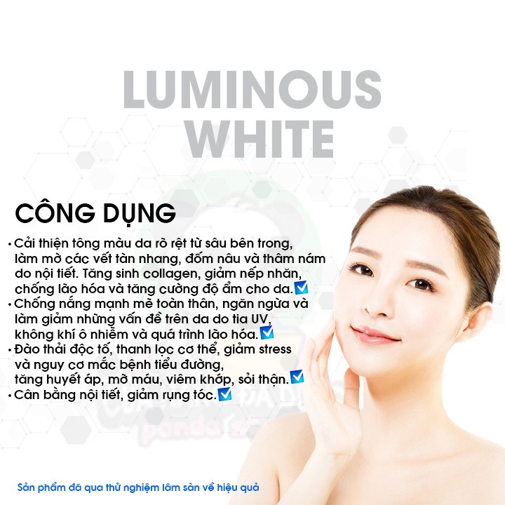 Viên uống trắng da chống nắng Luminous White USA bổ sung Glutathione và Collagen đẹp da giảm nám tàn nhang do nội tiết | Thế Giới Skin Care