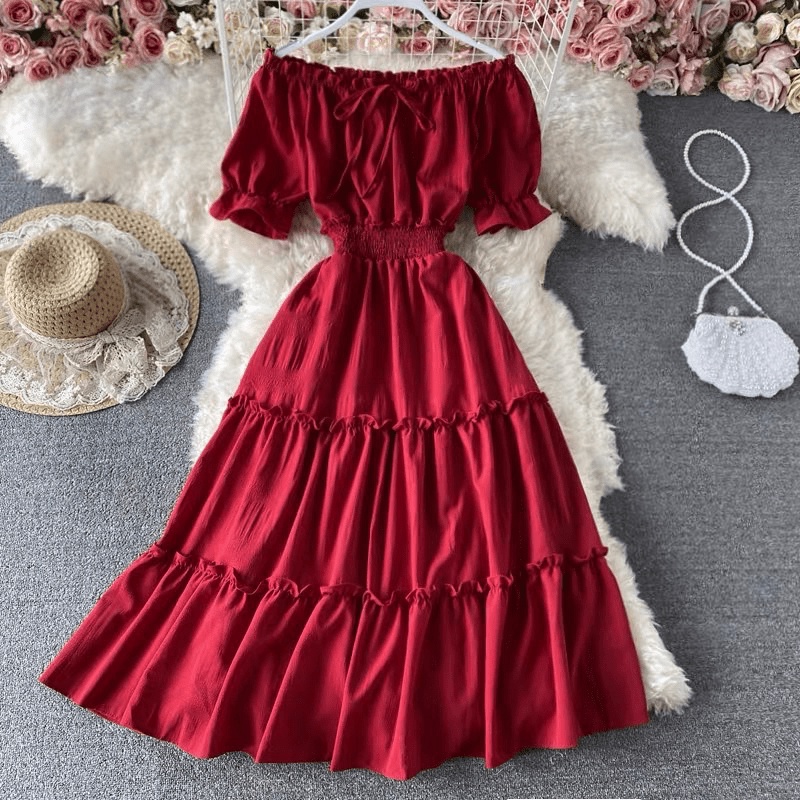 Hàng Lại Về Cho Các Nàng Đây--- Mẫu Đầm Lụa Trễ Vai Dáng Xòe Mặc Đi Chơi Dự Tiệc Siêu Cháy UP