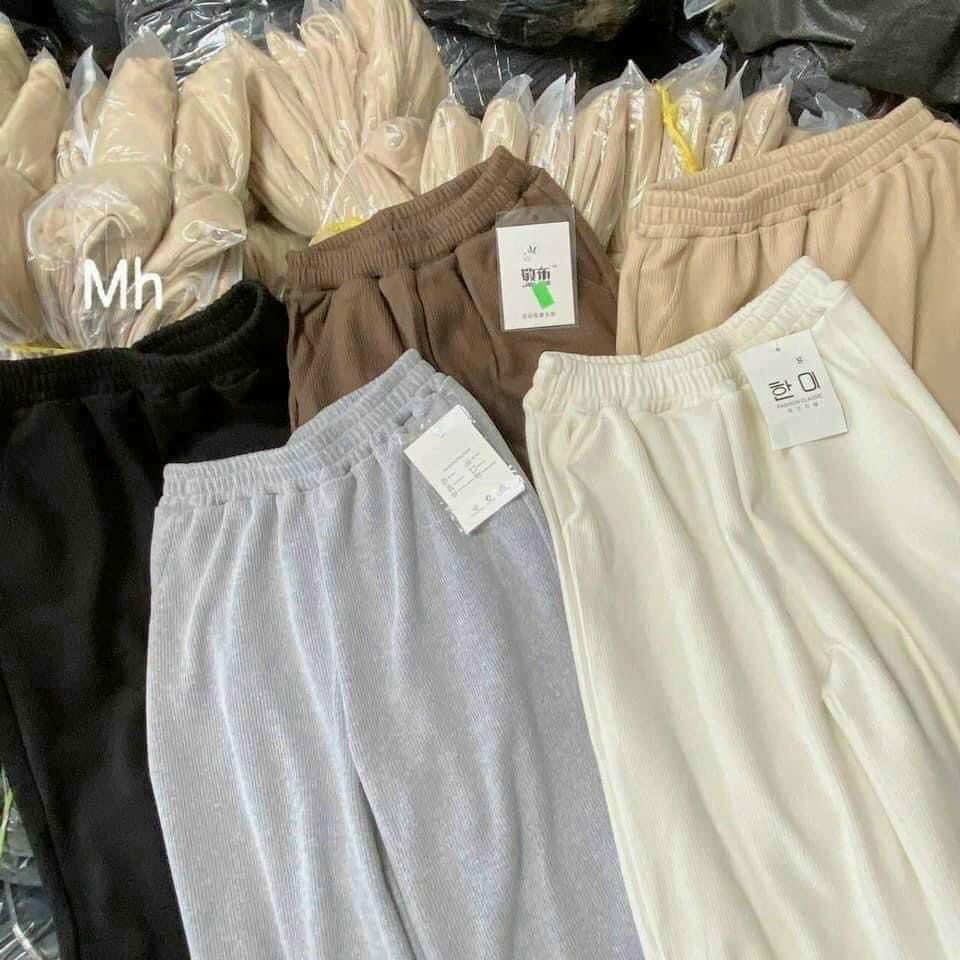 Quần ống rộng Hus nữ lưng cao len tăm dáng dài ulzzang LT02