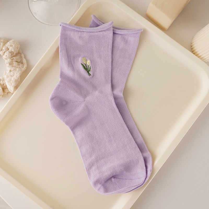 Vớ Cotton Dài Trung Bình Siêu Mỏng Màu Sắc Ngọt Ngào Thời Trang Xuân Hè Phong Cách Nhật Bản Cho Nữ