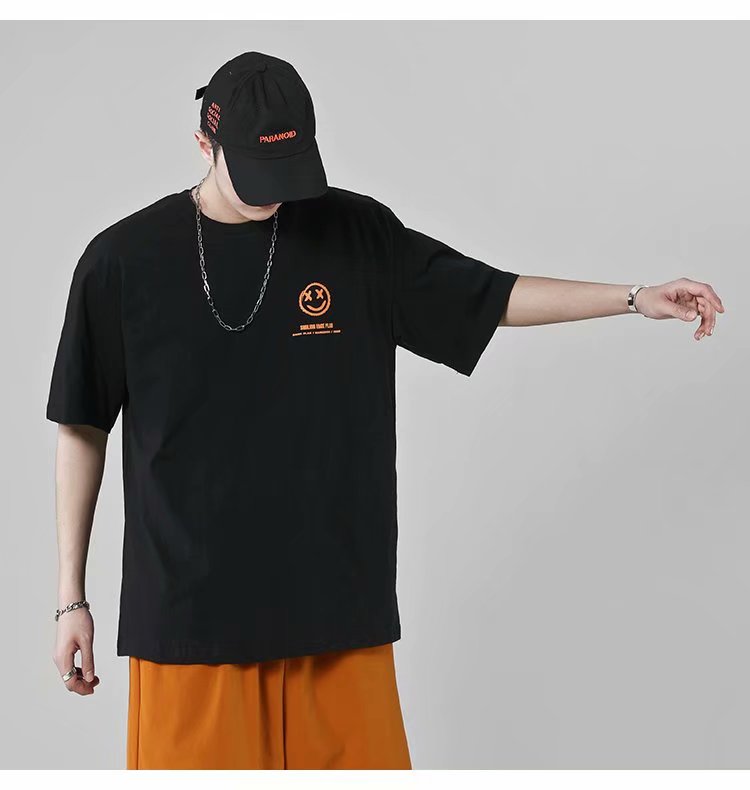 Áo Thun Form Rộng Ngắn Tay In Hình Mặt Cười Thời Trang Dành Cho Nam M-8Xl