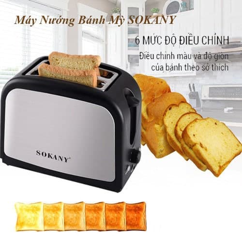 Máy nướng bánh mỳ SOKANY ĐEN 800W 6 nấc làm bánh, với chế độ tự nảy nhanh chóng cho bữa sáng [ĐỔI 1 1 TẠI NHÀ]